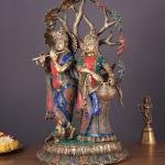 Radha Krishna Under Kadamba Tree | 21" Superfine Brass Sculpture | Intricate Stonework | 18 kg Divine Charm | Elegant Spiritual Decor | Jaipurio Masterpiece